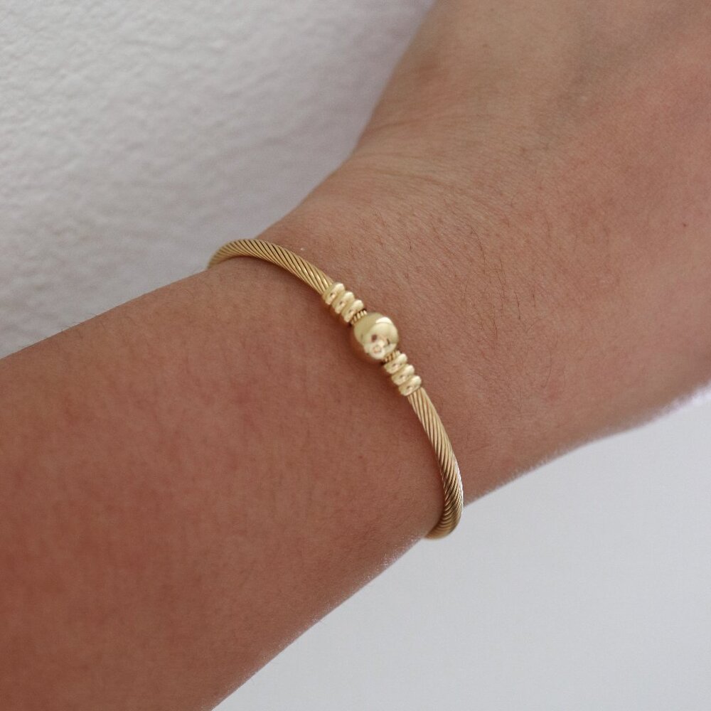 17cm Gold Stainless Steel Bead Twist Wrap Ring Adjustable Bangle Bracelet